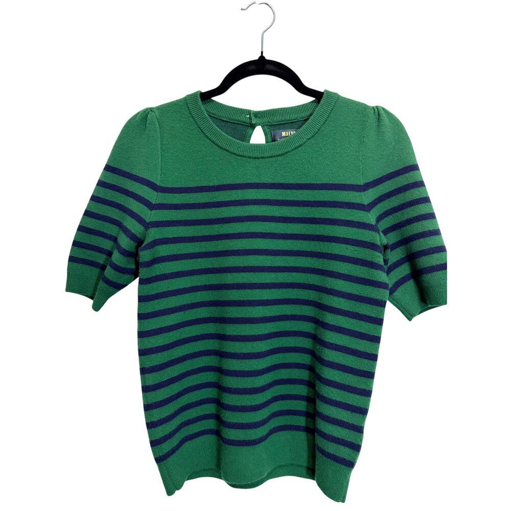 Maeve By Anthropologie Harmon Sweater Tee Green-Blue Stripes Short Sleeve Sz XS